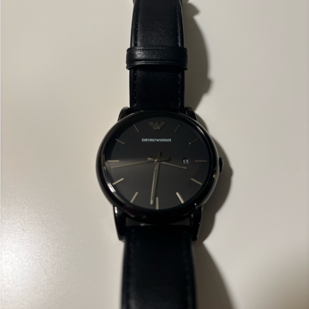 Emporio Armani Black Leather Strap Watch